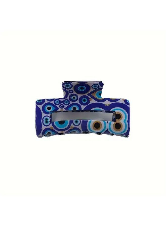 Evil Eye Print PVC Hair Clip Blue White Rectangular Hair Accessory For Women Teens - Image 5